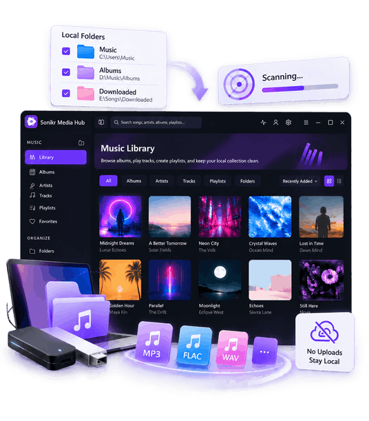 Sonikr Media Hub running as a local music library