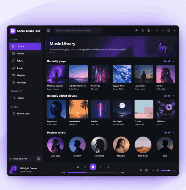 Sonikr Media Hub Music Library